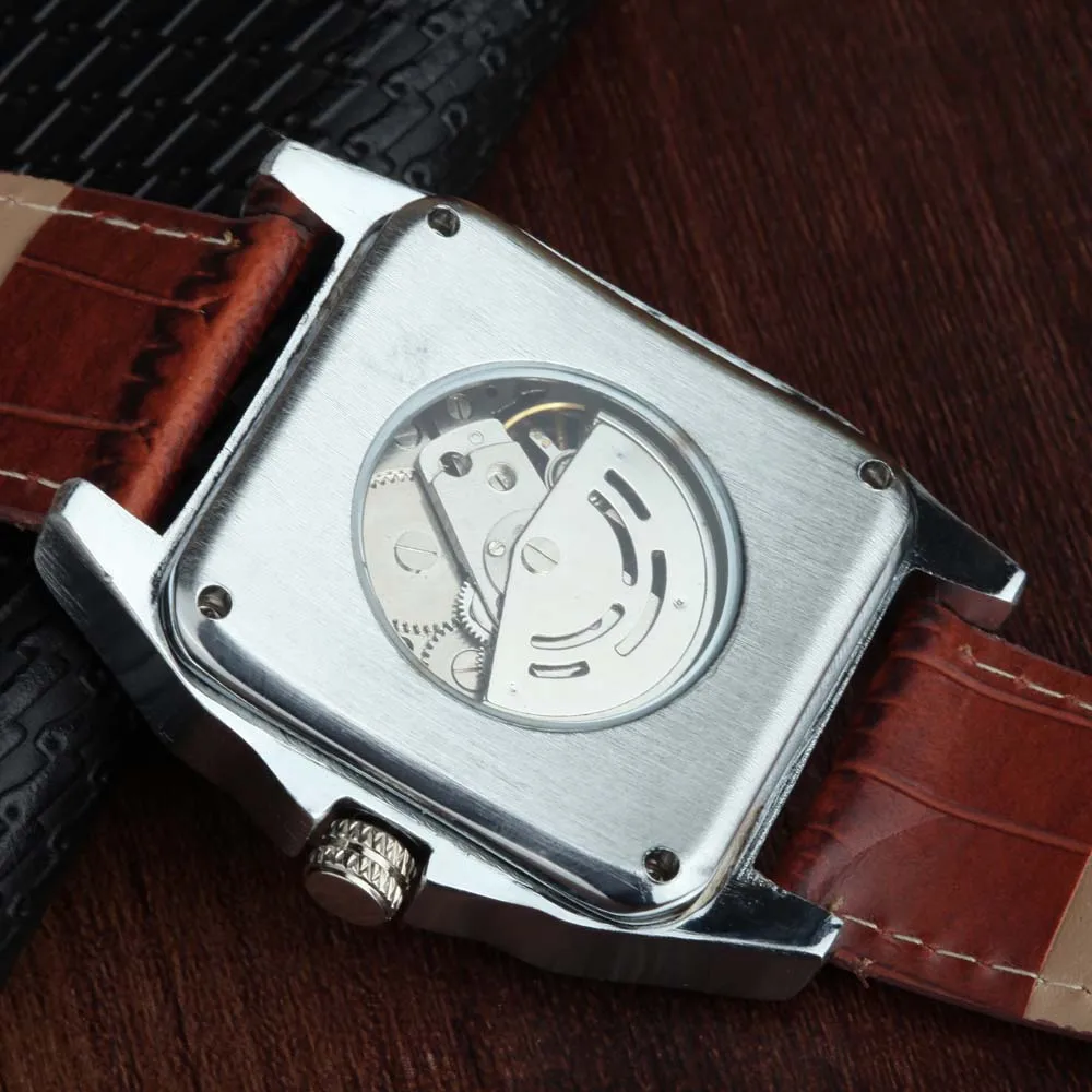 Часы скелетоны мужские с автоматическим механическим механизмом квадратной