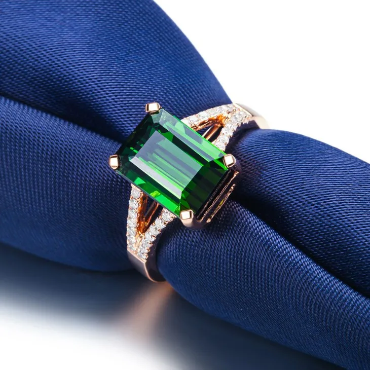 Бренд ZOCAI Кольцо Настоящее 18 K розовое золото 4,0 CT Настоящее Зеленый Турмалин Кольцо 0,19 карат бриллиантовое кольцо