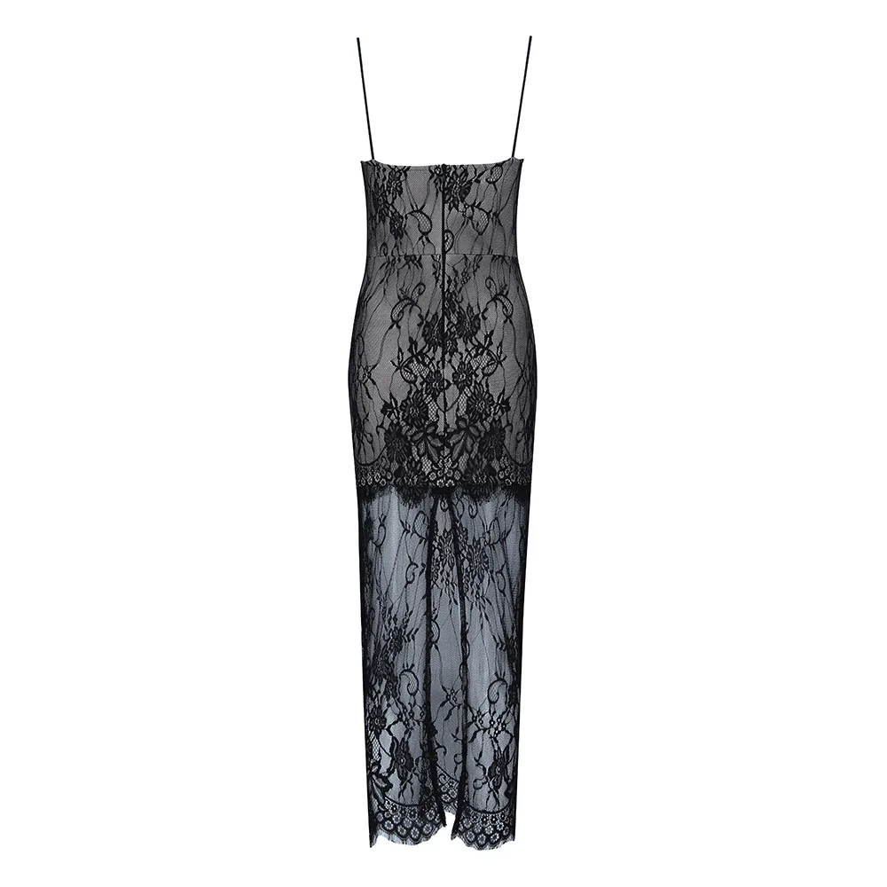 2019 Dress Sexy Celebrity Backless Print Lace See-Through Slit Women Spaghetti Strap Night Club Body con Party Dresses Wholesale | Женская
