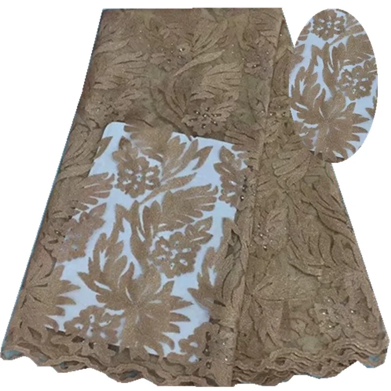 Последние 2017 Light ORANGE Высокое качество сетки Вышивка Кружево с отделкой Камни