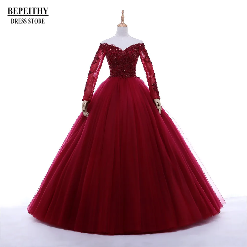 BEPEITHY vestido de festa с v-образным вырезом бордовое А-силуэт Тюлевое вечернее платье сексуальное женское длина до пола пухлый официальный вечерний наряд - Цвет: burgundy red