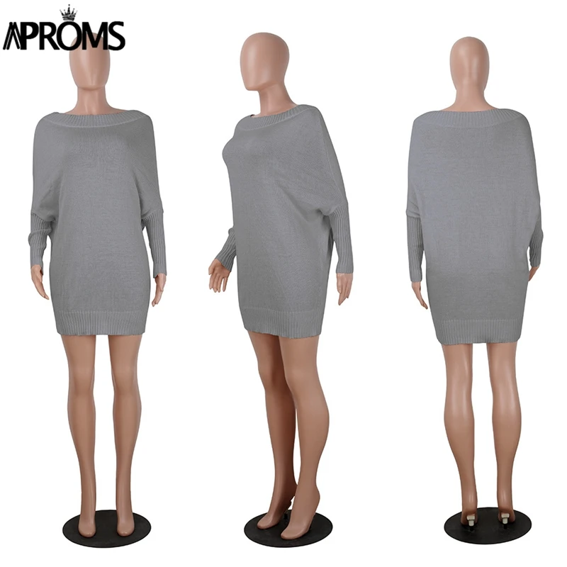 Aproms, новинка, Осень-зима, вязаный крючком свитер, платье, женское, повседневное, рукав летучая мышь, вязанное, высокая талия, свободное, короткое платье, Vestidos