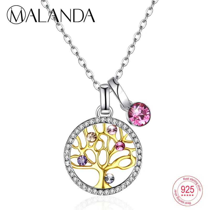 MALANDA дизайн кристалл от Swarovski Глод цвет Дерево жизни круглый кулон ожерелья для