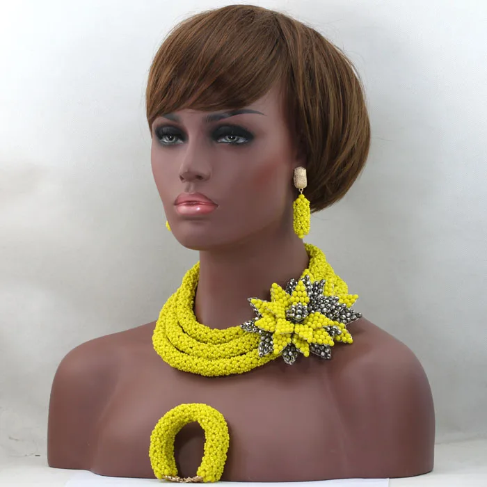 Роскошные жёлтые африканские бусы Свадебный комплект ожерелья крупные