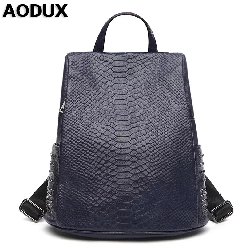 Женский дизайнерский популярный рюкзак AODUX из натуральной кожи с крокодиловым