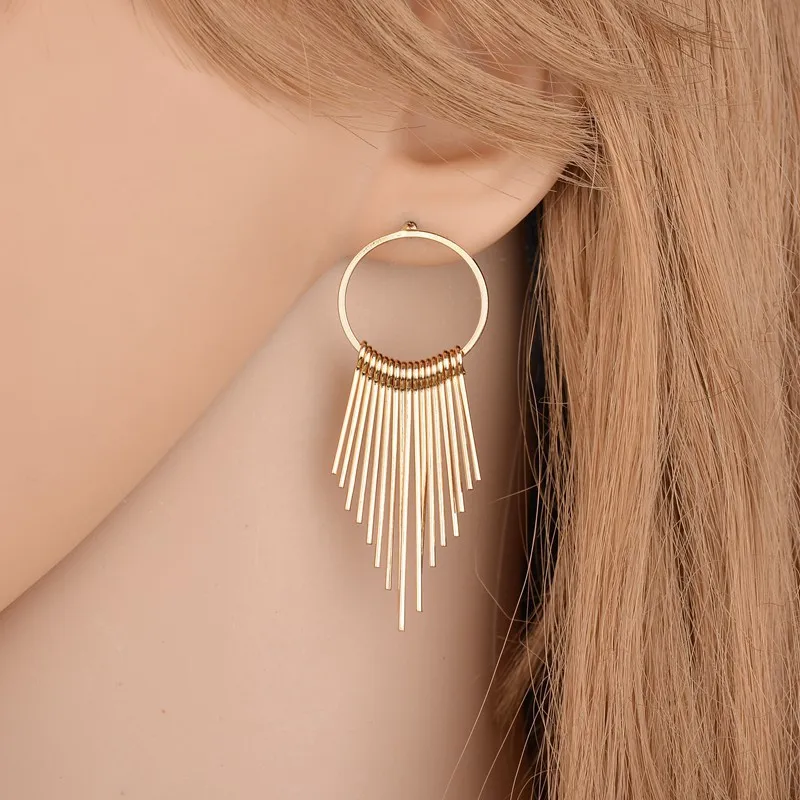 gold color rivet tassel punk metal fashion nightclub Stud Earring Women | Украшения и аксессуары