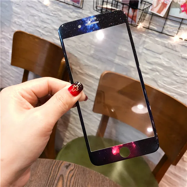 Блестящее закаленное стекло для iPhone 6, 6 S, Защита экрана для iPhone 7, 8 Plus, стеклянная пленка, модная, звездное небо, пейзаж, узор