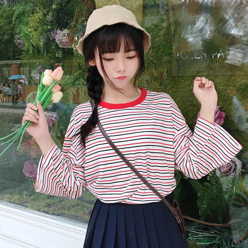 Для женщин футболки топы корректирующие японский Kawaii дамы Ulzzang повседневное