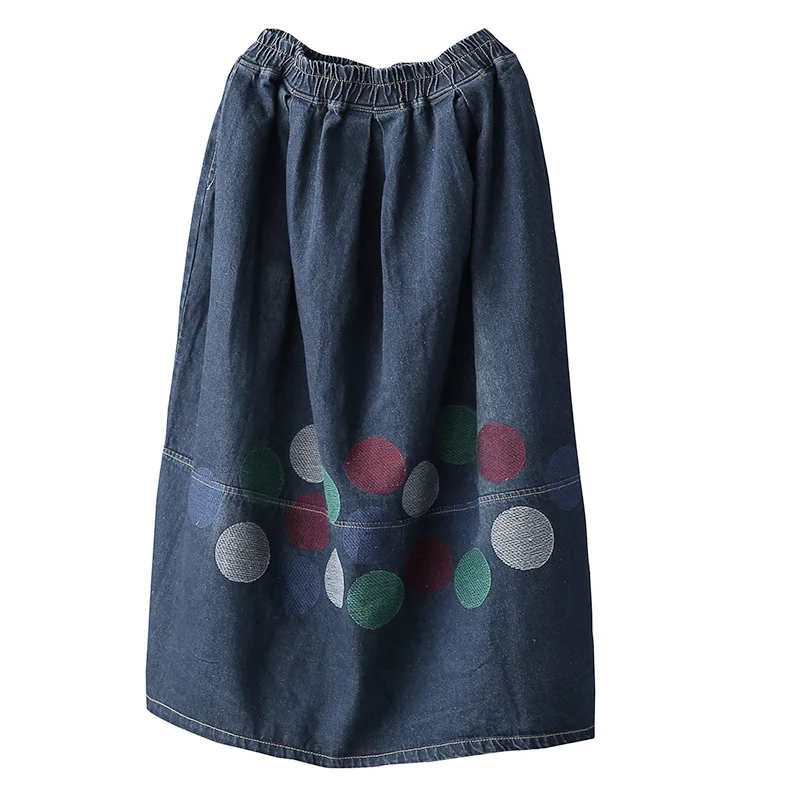 Новые оригинальные женские джинсовые юбки модные в горошек с вышивкой и высокой