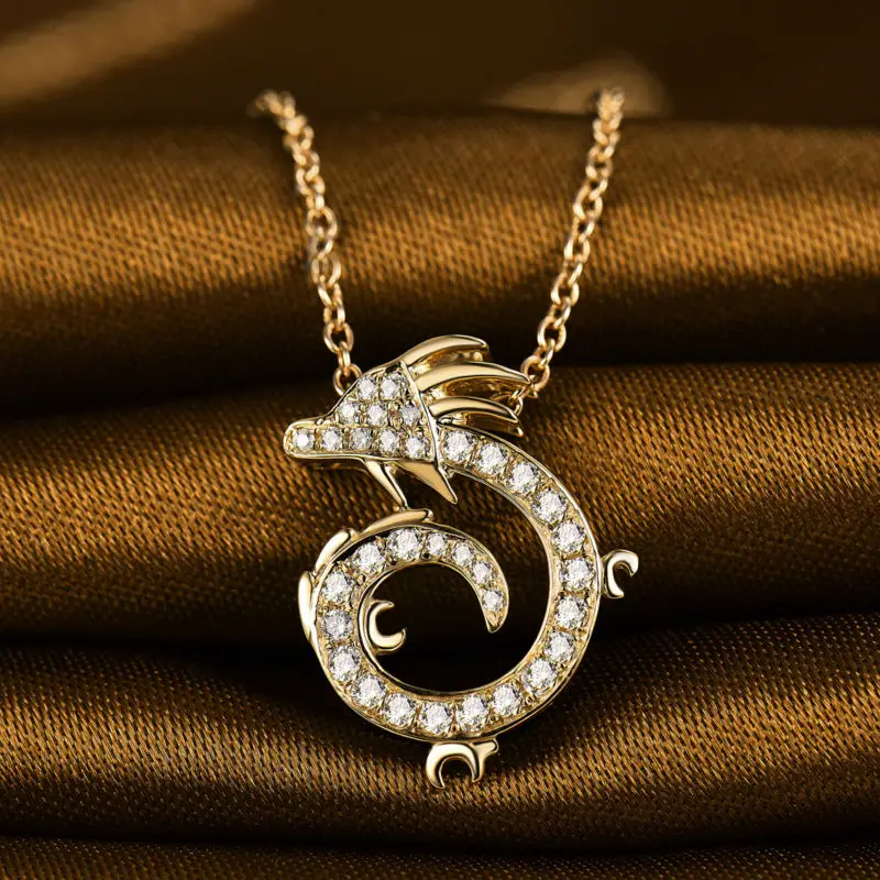 New Diamond Necklace Pendant China Dragon Shape 18K Yellow Gold Special Jewelry for Girl WP058 | Украшения и аксессуары