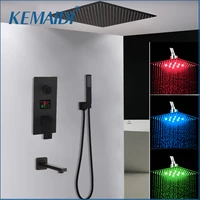 kemaidi black brass led shower head digital display mixer taps bathroom shower faucet 3 functions digital shower faucets set