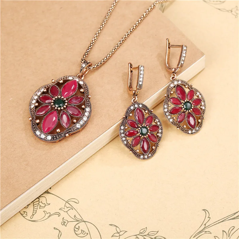 Разноцветный кристалл смолы цветок кулон ожерелье и Комплект сережек для женщин