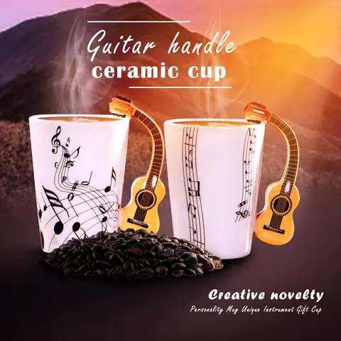Креативная Новинка, керамическая чашка с ручкой для гитары, бесплатный спектр, кофейная чашка для чая с молоком, индивидуальная кружка, уникальный музыкальный инструмент, подарок cu