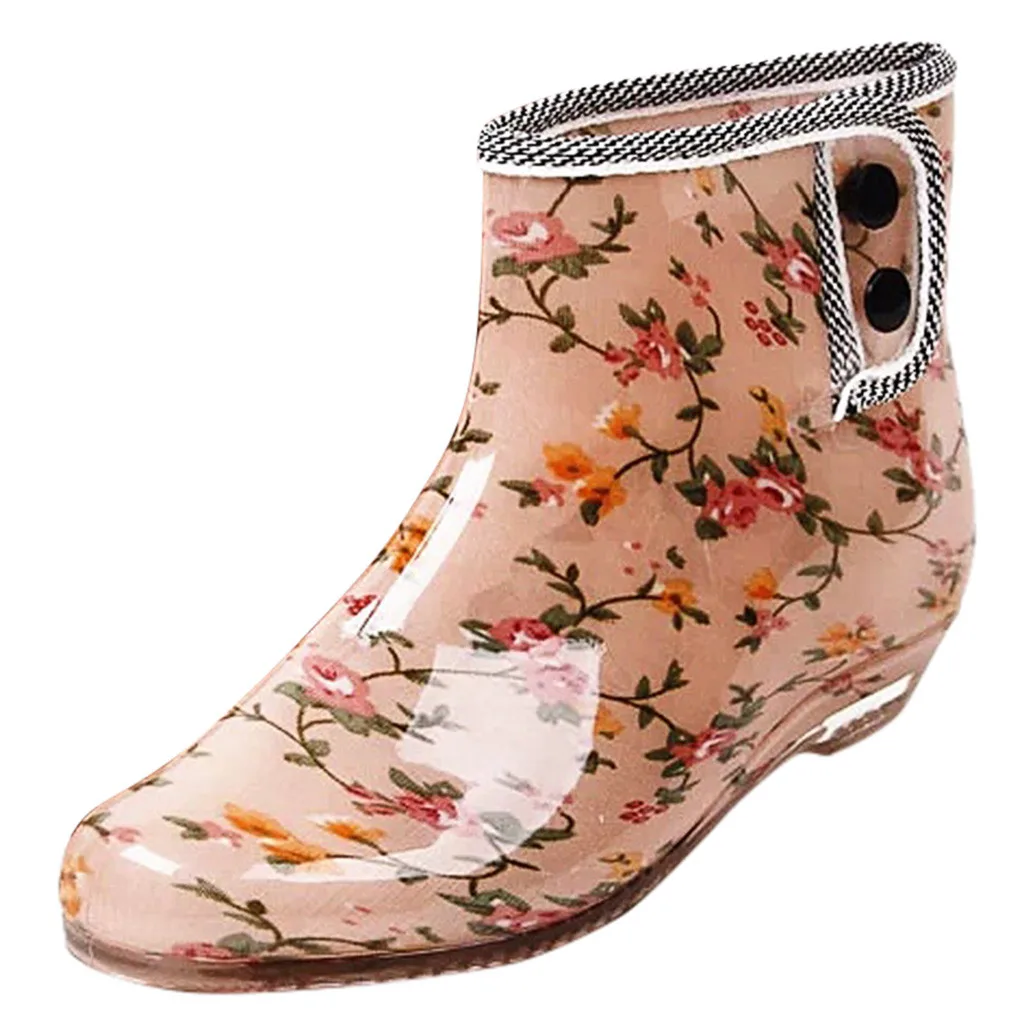 Модные короткие непромокаемые сапоги для женщин; коллекция года; прозрачные водонепроницаемые Прозрачные ботильоны для женщин; женская обувь для дождливой погоды с цветочным принтом