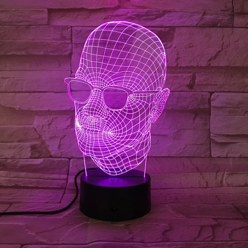 Новинка Стекло череп 3D светодиодный светильник Настольная лампа украшения на