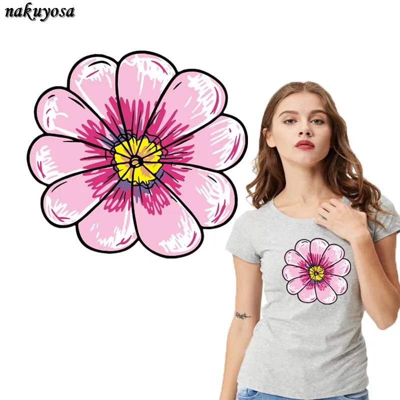 5pcs Fashion pink flower Iron Patches For Clothing T-shirt Dresses DIY Accessory Decoration Heat Press Appliqued 22*20.7CM | Дом и сад