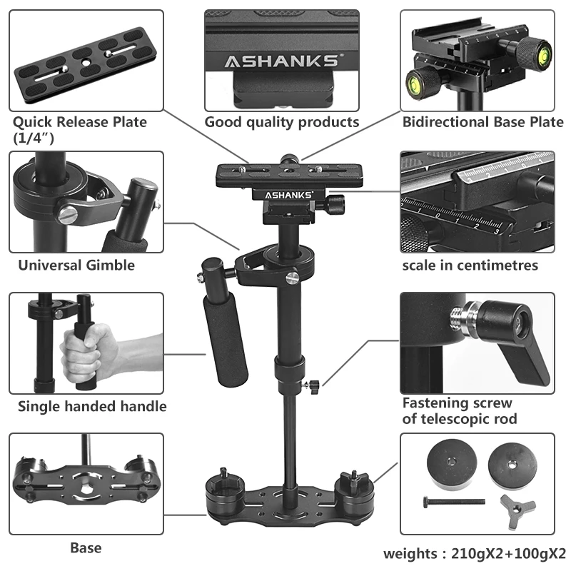 Стабилизатор S60 Загрузка 3 5 кг 60 см Алюминиевый стабилизатор Mini Handheld Stabilizer DSLR