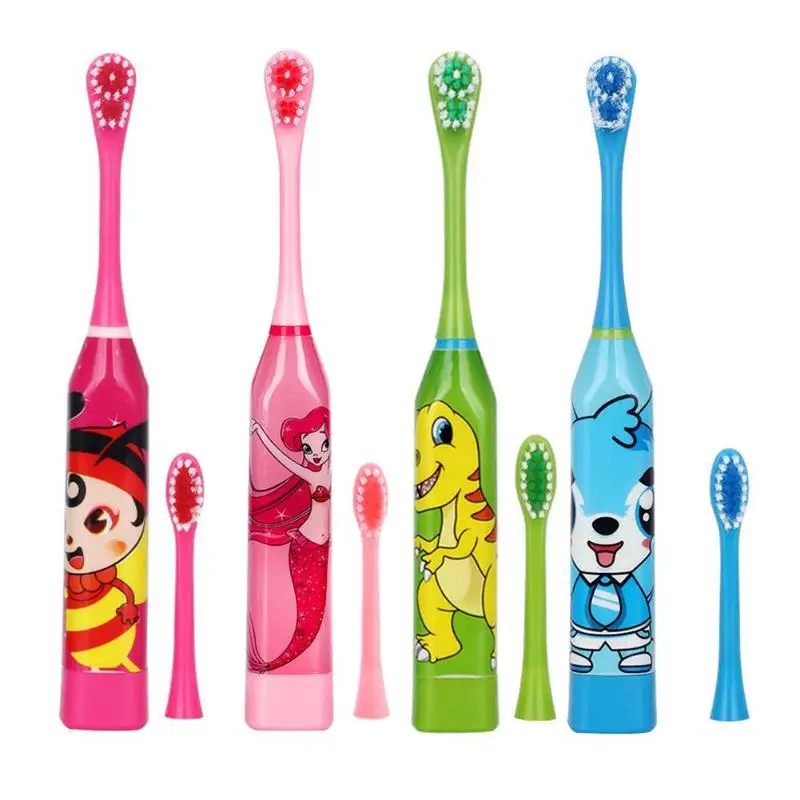 Cartoon Electric Toothbrush Double-sided Waterproof Tooth Brush Oral Cleaning for Kids with 2pcs Replacement Head