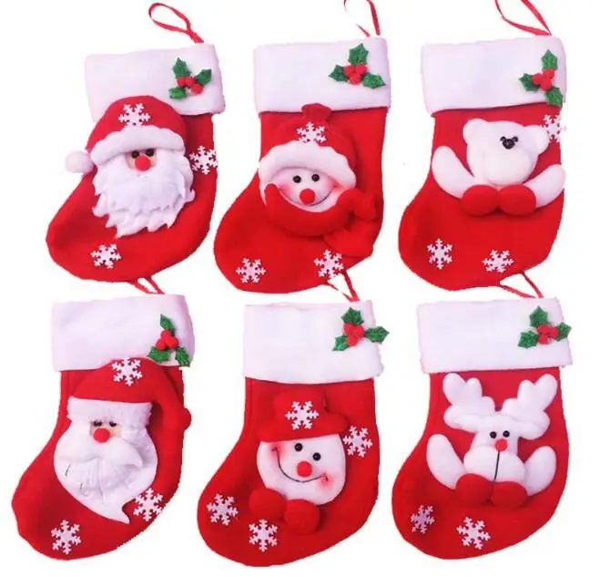 

12Pcs/lot Christmas Mini Stockings & Gift Holders snowflake tableware candy Bag Tree Dec Decoration wholesale FG408