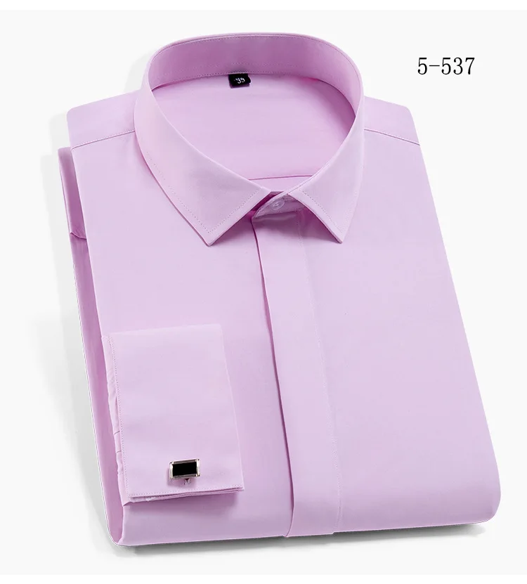 5-537 Pink Shirt Мужские французские рубашки запонки новые мужские рубашки формальные мужские рубашки с длинным рукавом приталенные качественные брендовые французские рубашки с манжетами 4XL - Цвет: 5-537 Pink Shirt