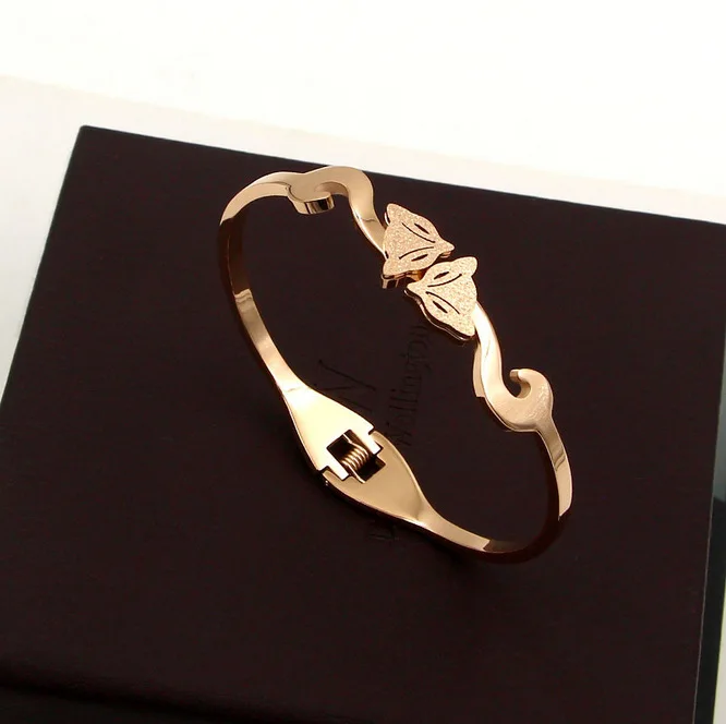 Rose Gold Color Нержавеющая сталь открытие глазури двойной браслет в виде лисы браслет для влюбленных - Окраска металла: Rose Gold Color