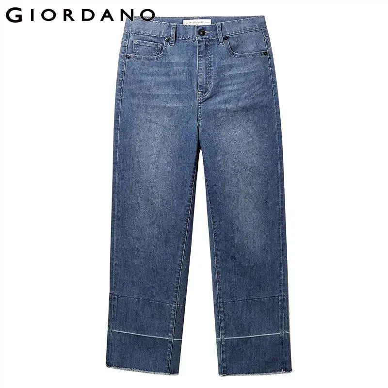 Giordano женские джинсовые брюки необработанный край Длина по щиколотку Широкие