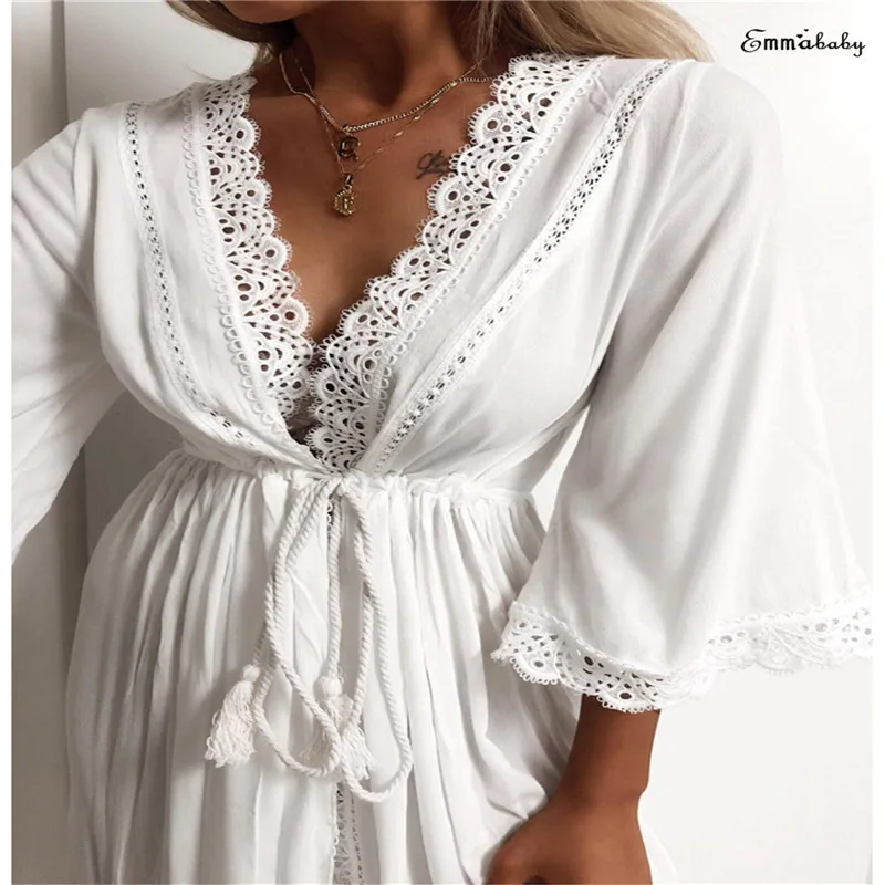 Фото 2019 Fashion Women Deep V Long Sleeve Kimono Dress Shawl Cardigan Loose Sleep Wear Lace SleepWear Silk Nighty Sleeping Женская одежда 2019 Fashion Women Deep V Long Sleeve Kimono Dress Shawl Cardigan Loose Sleep Wear Lace SleepWear Silk Nighty Sleeping Женская одежда