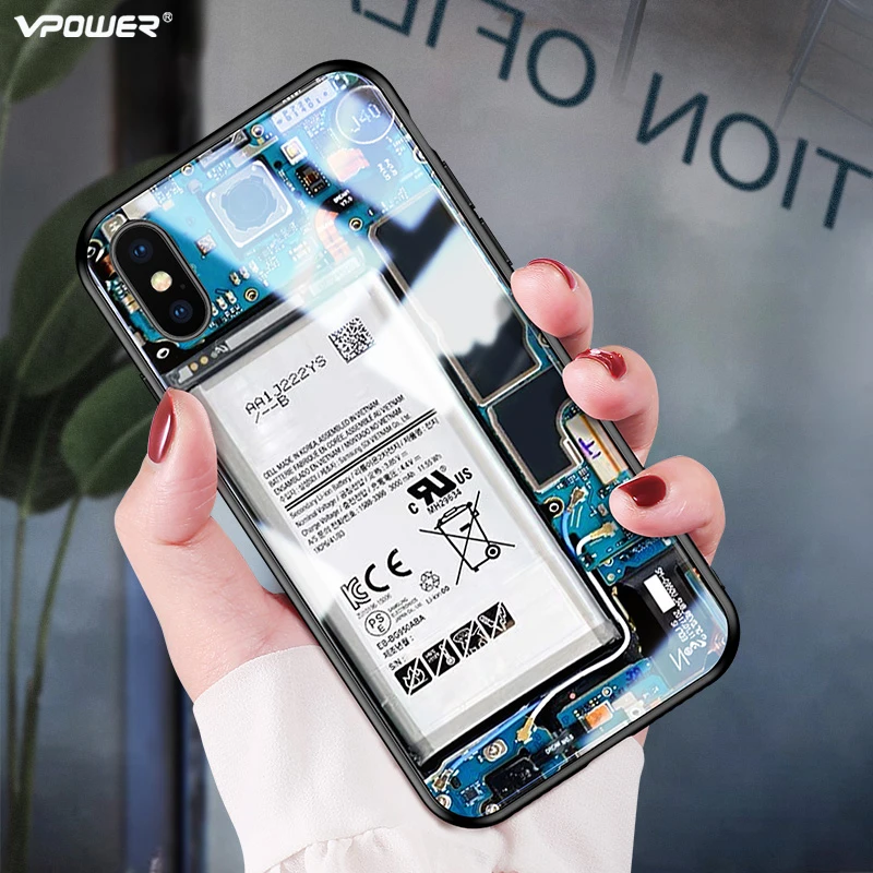 Чехол Vpower для iPhone XS Max, чехол из закаленного стекла для телефона, схема разборки для девочек и мальчиков, задний стеклянный чехол для iPhone X XS MAX XR