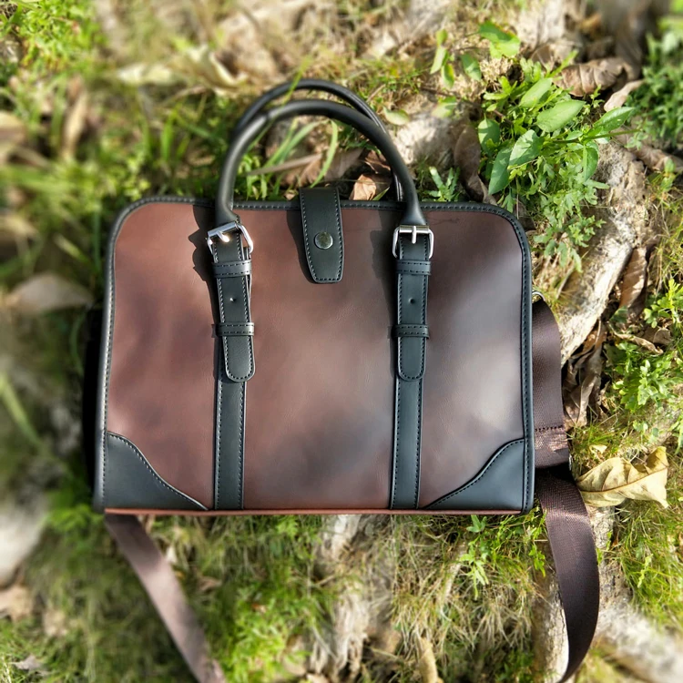 

Vintage England Fashion Brand Design Women Leather Bag Horizontal Literary Handbag Dress OL Business Block color Briefcase