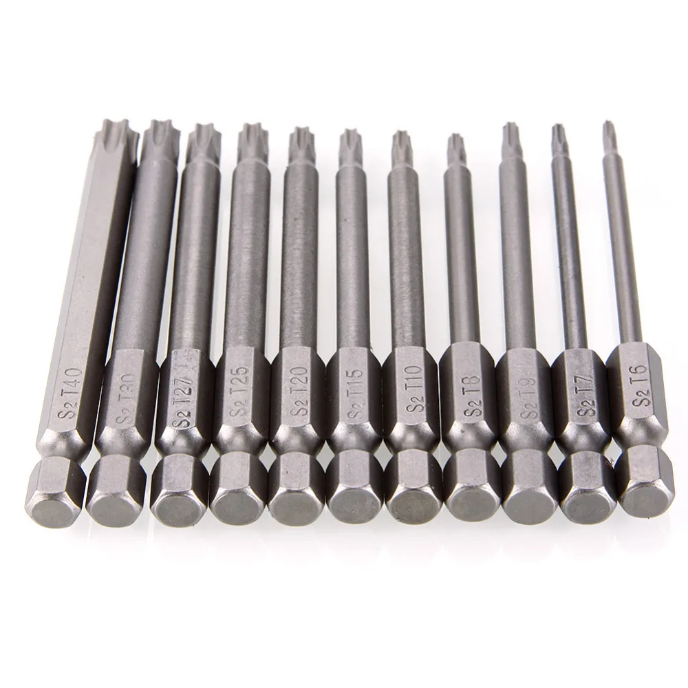 11Pcs/Set 75mm 1/4 inch 6.35mm Hex Magnetic Hollow Torx Head Screwdriver Screw Driver Drill Bits Set T6 - T40 Tool #246983 | Инструменты