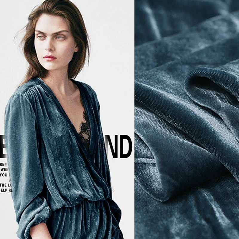 Ограниченная Распродажа 2016 осенняя синяя серая бархатная шелковая ткань