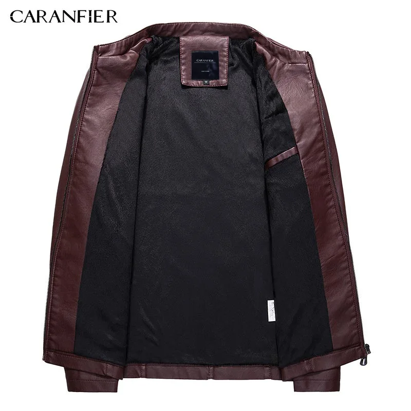 Мужская кожаная куртка CARANFIER зимнее пальто бархатная Толстая модная верхняя