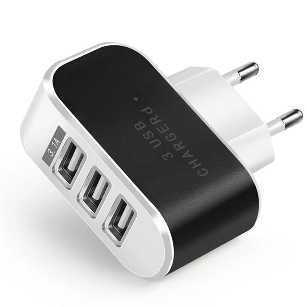 Black 3 порта, 5 В, 2 А, USB зарядное устройство с европейской вилкой, настенное, умное, быстрое зарядное устройство для iphone, sumsung, huawei, Xiaomi, универсальный адаптер для путешествий - Тип штекера: Black