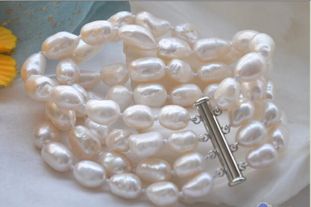 

P4289 4row 8" 13mm white baroque FRESHWATER CULTURED pearl bracelet @^Noble style Natural Fine jewe SHIPPING new free shipping