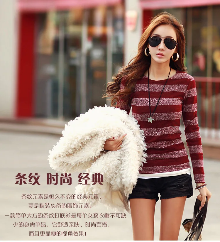 2019 Korean Fashion Women Knitted Sweater Autumn Striped Tops Clothes Long Sleeve O-neck Female Base Shirt DB003 | Женская одежда