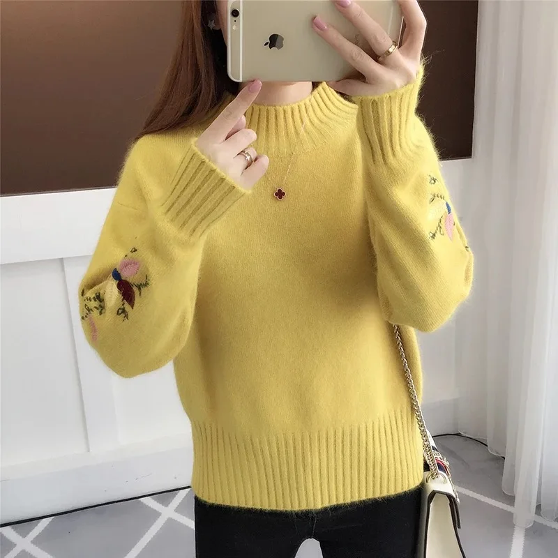 Embroidered Women Sweater Thick Loose woman warm winter 2020 clothes long sleeve High quality fashion Knitted pullover Tops | Женская