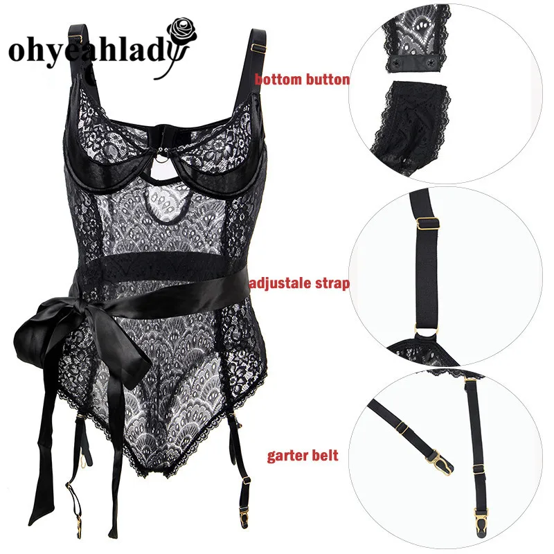 Ohyeahlady Кружевное боди Прямая поставка Dantel Женское с поясом костюм для женщин