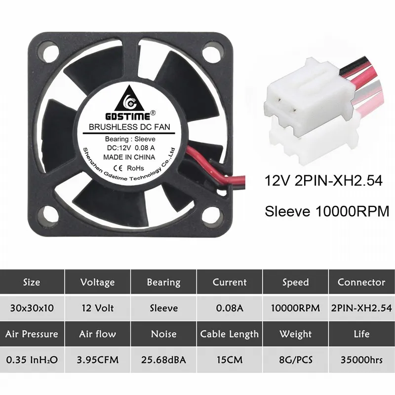12V 2P2.54 5Blades 5 шт. Gdstime 3010 5 в 12 В 24 В 2Pin 3 см 30 мм 30x30x10 мм микро DC мини Бесщеточный кулер вентилятор охлаждения - Цвет лезвия: 12V 2P2.54 5Blades