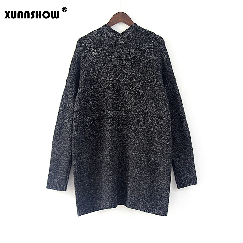 XUANSHOW Sueter Mujer Invierno осенний Однотонный женский длинный кардиган, хлопковый Свободный вязаный свитер с открытой строчкой размера плюс 5XL