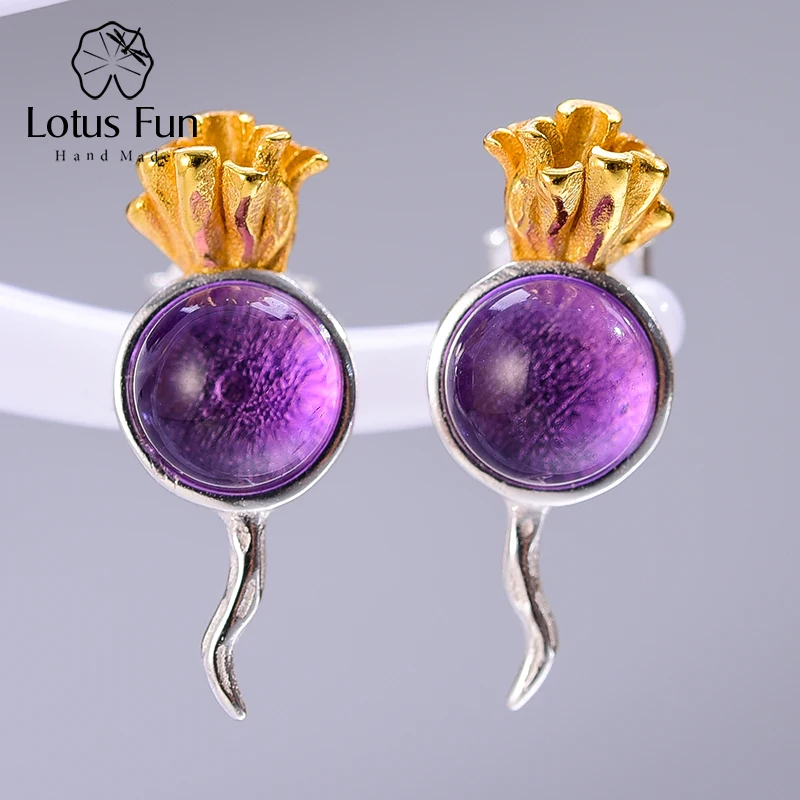 

Lotus Fun Real 925 Sterling Silver Natural Creative Handmade Fine Jewelry Fashion Unique Radish Stud Earrings for Women Bijoux