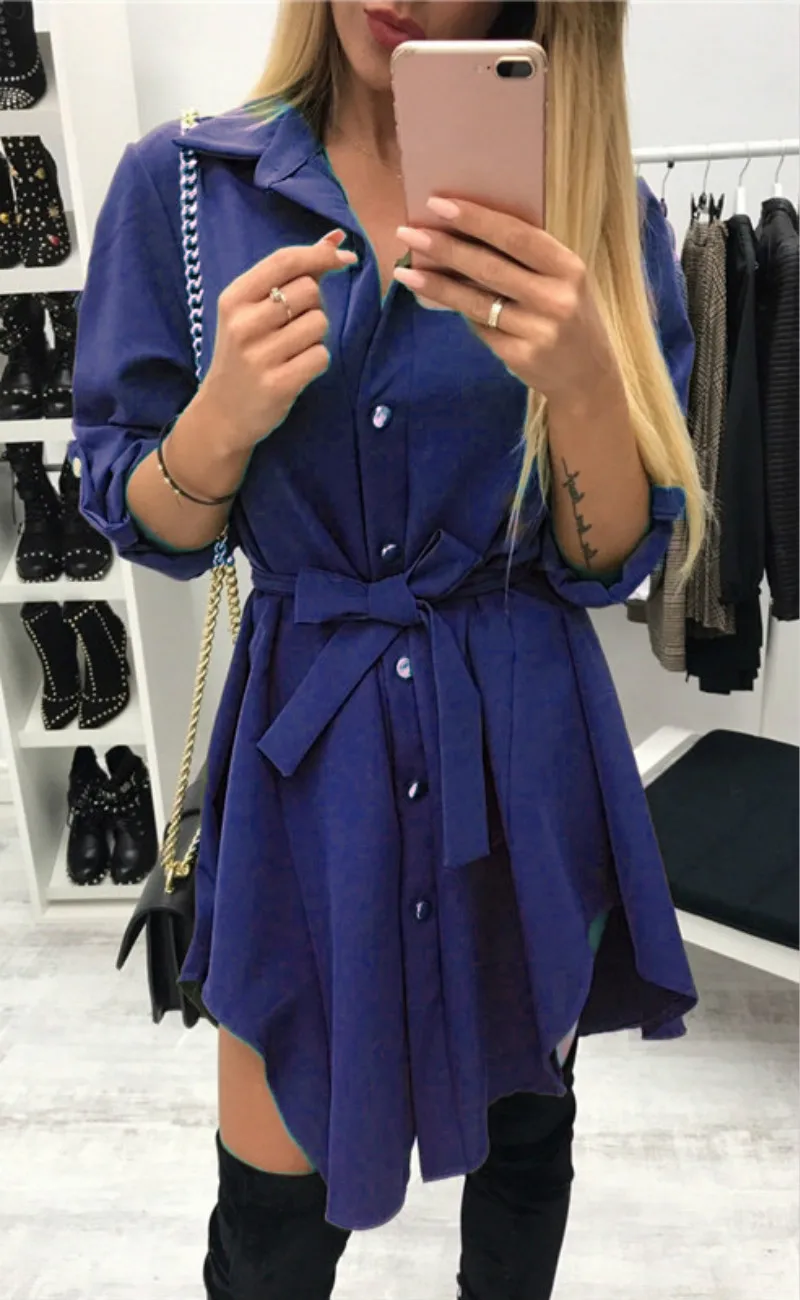 Рубашка платье Бандажное мини Офисная Женская Повседневная Jurken Весна Лето