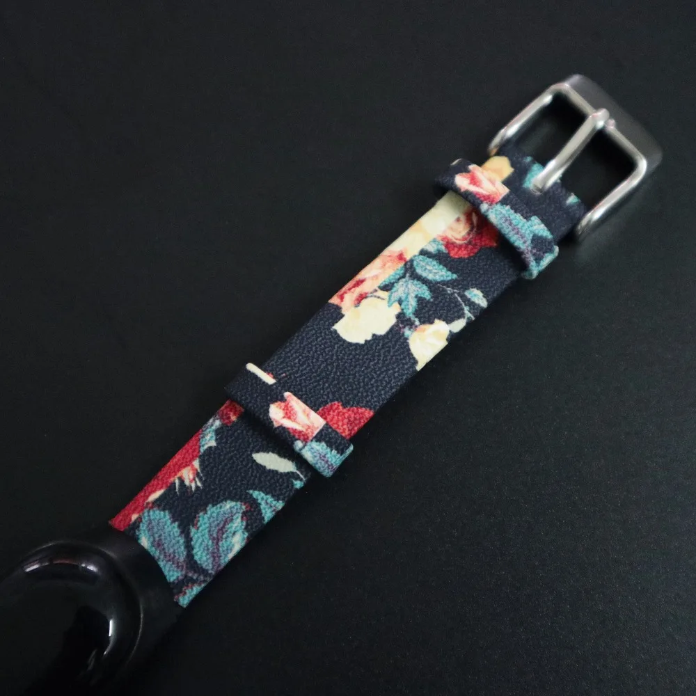 Браслет с цветочным принтом для mi band 3, кожаный металлический ремешок для Xiao mi Band 3, чехол из нержавеющей стали, браслет