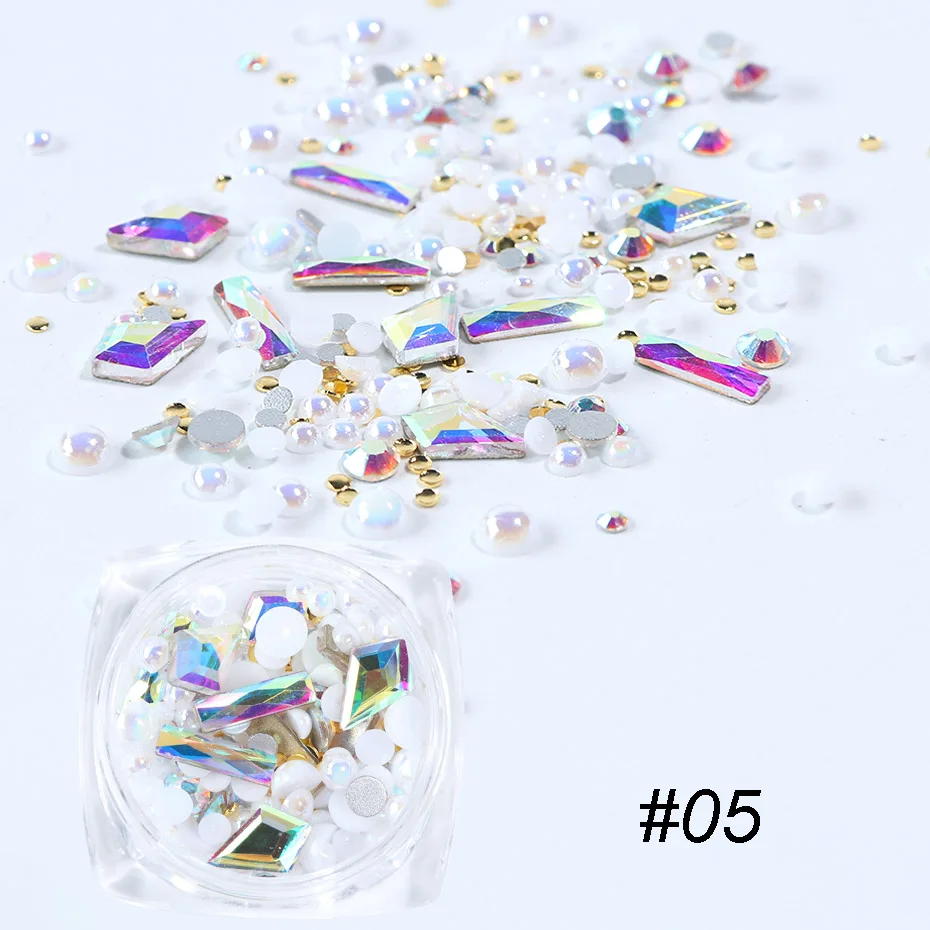 05 1 коробка, 3D блестящие хрустальные стразы для ногтей, золотые, серебряные, алмазные драгоценные камни с плоским основанием, блестящие жемчужные ювелирные изделия, инструменты для маникюра, украшения SA1018 - Цвет: 05