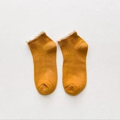 yellow Весенние кружевные носки с оборками, Хлопковые женские носки до щиколотки с милыми оборками, милые повседневные короткие женские винтажные носки-подследники - Цвет: yellow