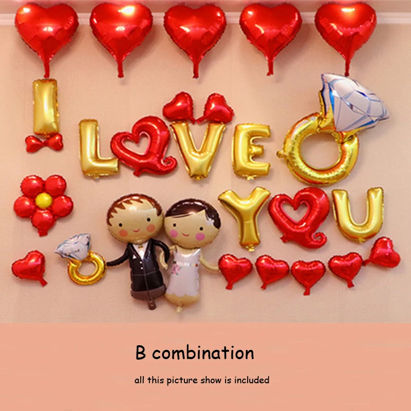 B I LOVE YOU Свадебные воздушные шарики набор красочных латексных сердечных фольгированных шаров на День святого Валентина украшения для дня рождения - Цвет: B