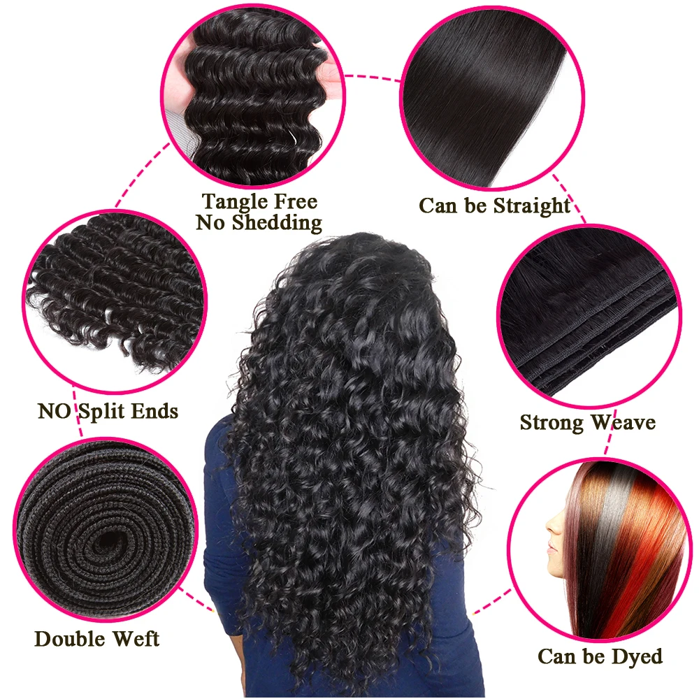Queen hair Products бразильские человеческие волосы с глубоким волнистым плетением 3