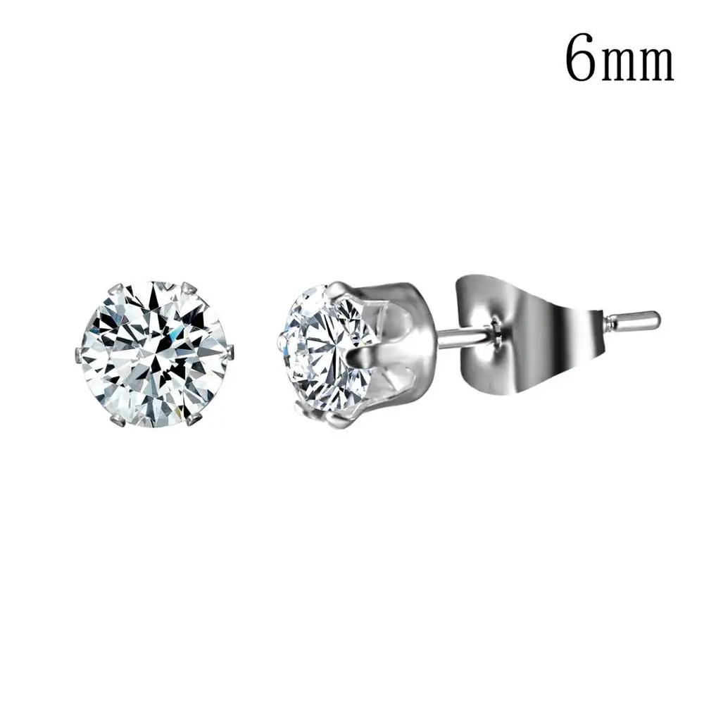 6mm white 1 пара, серебряные круглые серьги-гвоздики для женщин, CZ AAA циркон, серьги-гвоздики, ювелирные изделия из хирургической стали, 3 мм-10 мм, подарок для женщин и девушек - Окраска металла: 6mm white