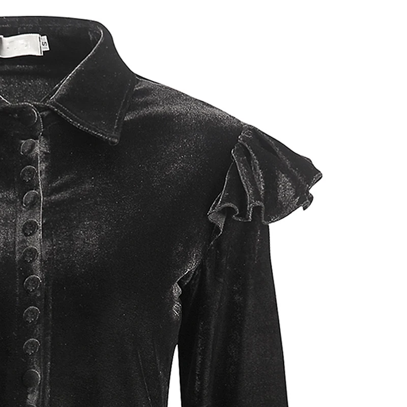 Женские бархатные рубашки TWOTWINSTYLE с оборками и Расклешенным рукавом однобортный