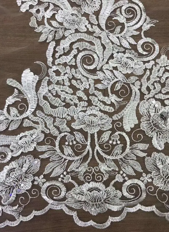 White wedding dress fabric large flower line embroidered French mesh tulle ZLL-51215 African Nigerian lace | Дом и сад