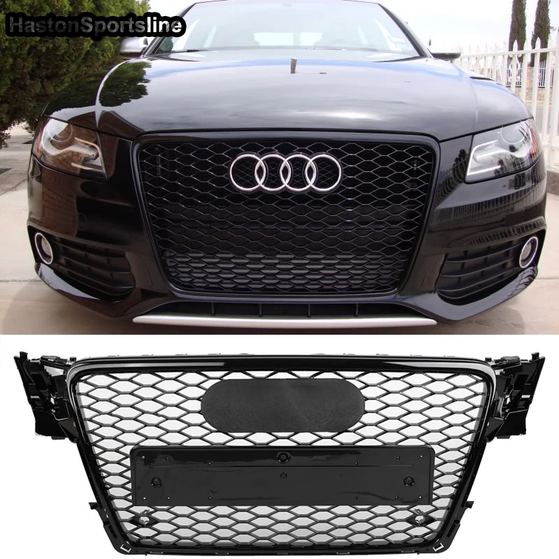 A4 B8 Honeycomb Hood Grill with Emblem Logo Front Bumper Mesh Grill Grilld For Audi A4 S4 RS4 2009 2010 2011 2012
